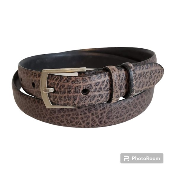 Vtg Gray Tumbled Steer Mens Textured Leather Dress Belt Silver Buckle Sz 36 NWOT - Picture 1 of 9